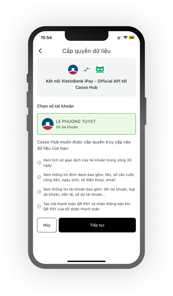Cấp quyền truy cập dữ liệu cho app
